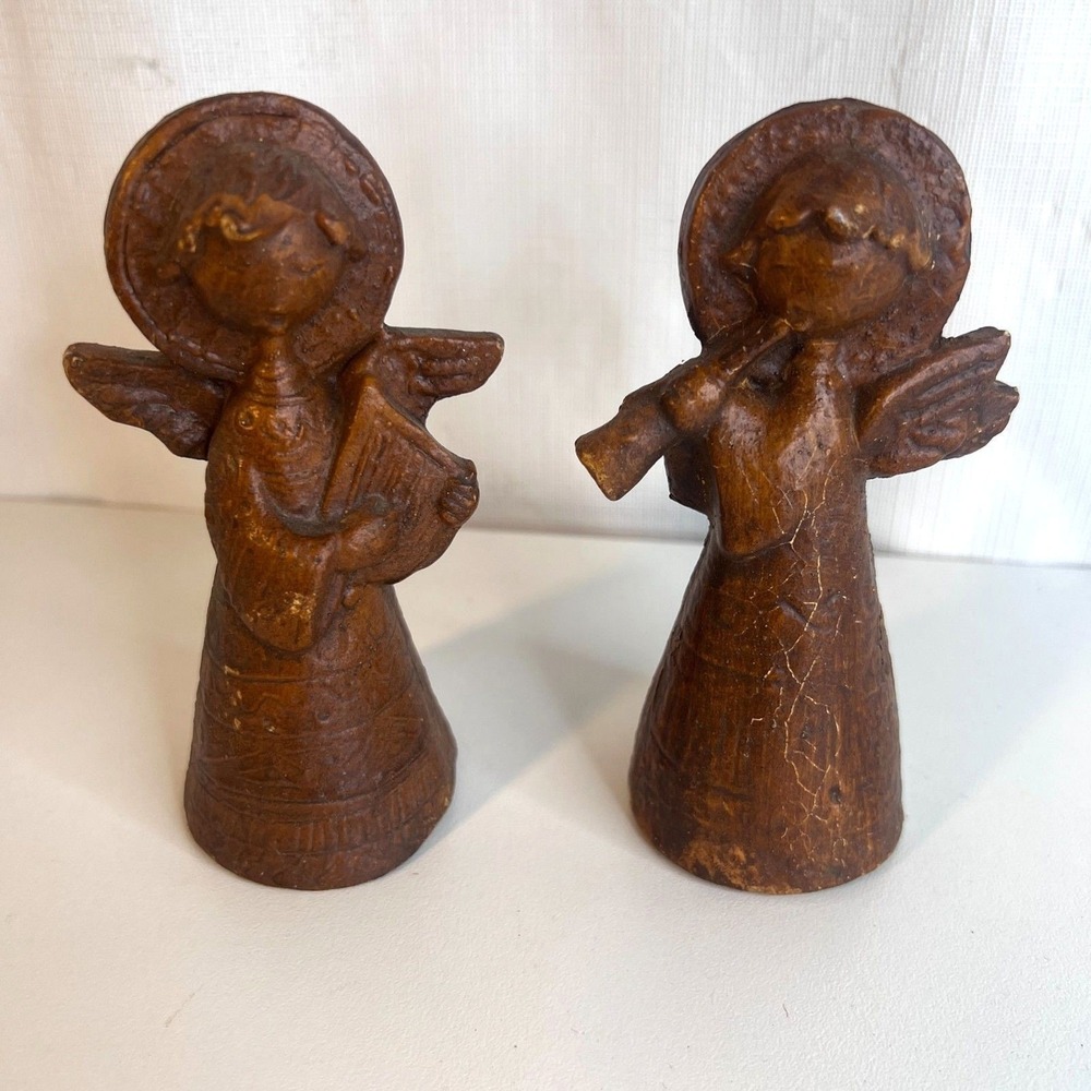 Wooden Set of Angels Depositato Musical Harp & Horn Ornaments Christmas Decor